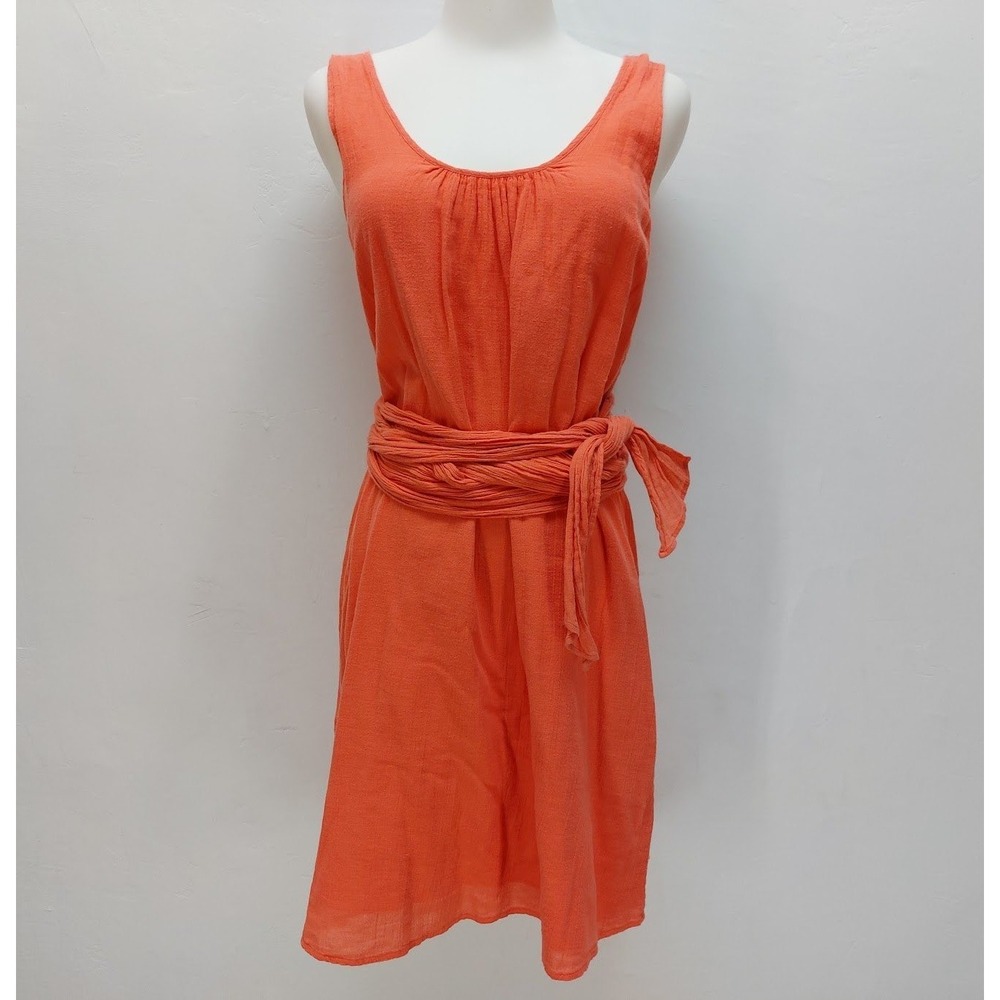 Calypso St. Barth Mini Dress Women's Small Orange Cotton Gauze Wrap Tie Coastal